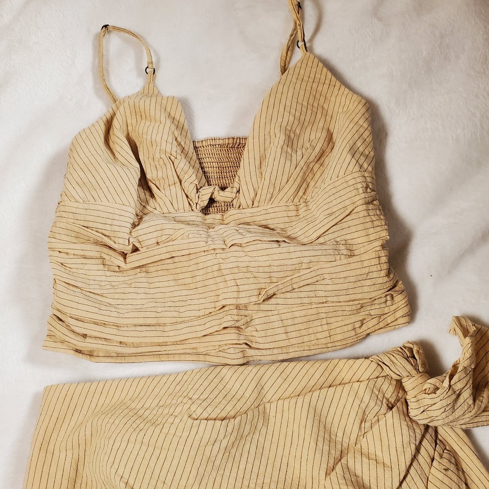Zara Clubwear Draped Pinstripe Asymmetric Skirt Set Resortwear Feminine Size S - Picture 5 of 7
